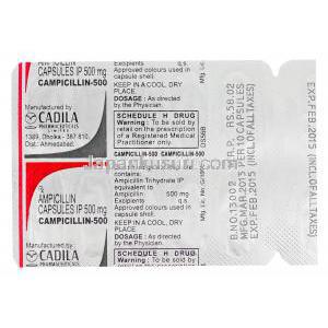 カンピシリン, アンピシリン 500mg　包装裏面